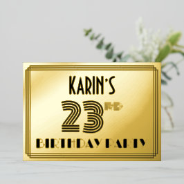 23e verjaardag — Art Deco Style "23" en naam Folie Uitnodiging