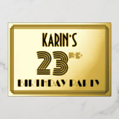 23e verjaardag — Art Deco Style "23" en naam Folie Uitnodiging (Voorkant)
