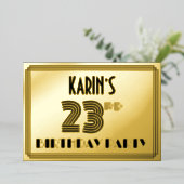 23e verjaardag — Art Deco Style "23" en naam Folie Uitnodiging (Staand Voorkant)