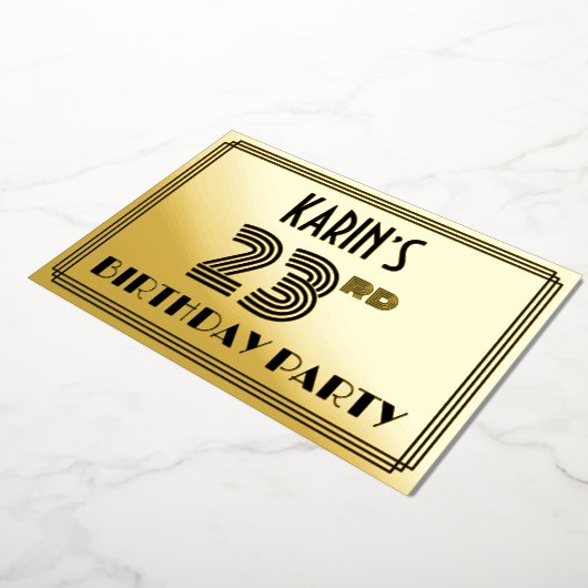 23e verjaardag — Art Deco Style "23" en naam Folie Uitnodiging (Gedraaid)