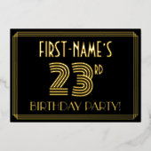 23e verjaardag — Art Deco Style "23" + Naam Folie Uitnodiging (Voorkant)