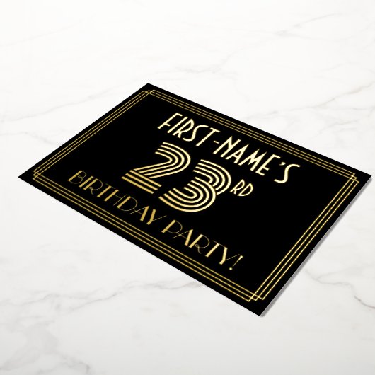 23e verjaardag — Art Deco Style "23" + Naam Folie Uitnodiging (Gedraaid)