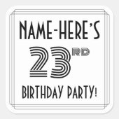 23e verjaardag: Art Deco Style + aangepaste naam Vierkante Sticker (Voorkant)