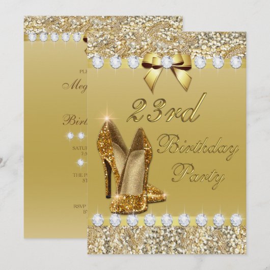 23e verjaardag Classy Gold Heels Sequins Diamonds Kaart (Voorkant / Achterkant)