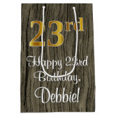 23e verjaardag: Elegant Faux Gold Look #, Faux Woo Medium Cadeauzakje (Achterkant)