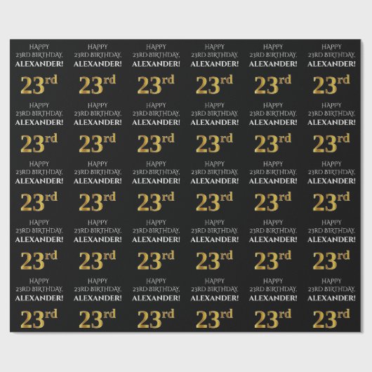 23e Verjaardag: Elegant, Zwart, Nepgoud Look Cadeaupapier (Vlak)