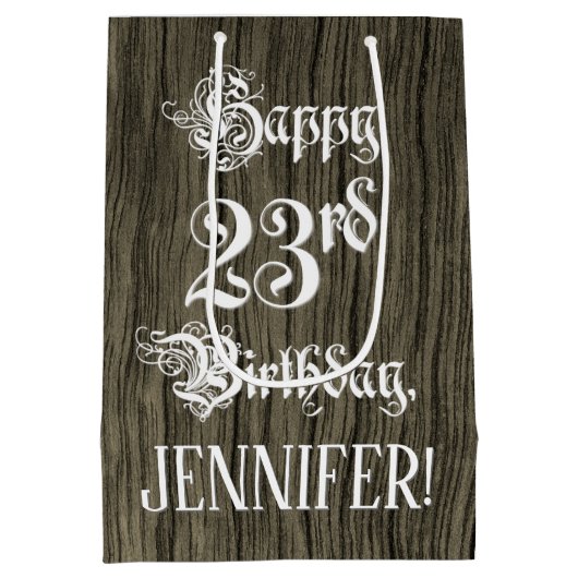 23e verjaardag: Fancy, Faux Wood Kijk + Aangepaste Medium Cadeauzakje (Achterkant)