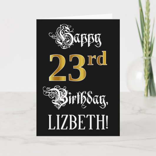 23e verjaardag — Fancy script; Faux Gold Kijk; naa Kaart (Voorkant)