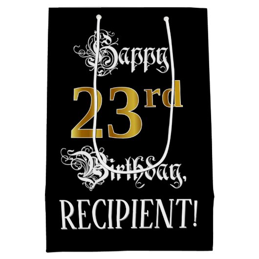 23e verjaardag ~ Fancy script; Faux Gold look; naa Medium Cadeauzakje (Achterkant)