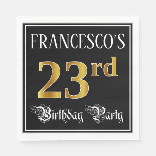 23e verjaardag — Fancy script, Faux Gold look Servet (Voorkant)