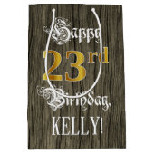 23e verjaardag: Faux Gold look & Faux Wood Pattern Medium Cadeauzakje (Voorkant)