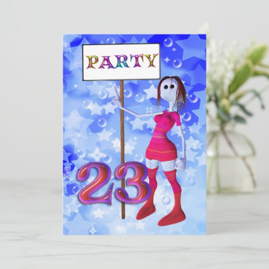 23e verjaardag feest teken bord uitnodiging (Staand voorkant)