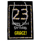 23e verjaardag: Floral Flowers Number, Custom Name Medium Cadeauzakje (Voorkant)