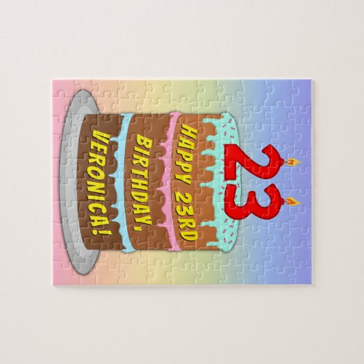 23e verjaardag: Fun Cake and Candles + Custom Name Legpuzzel (Horizontaal)