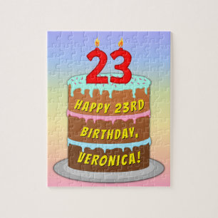 23e verjaardag: Fun Cake and Candles + Custom Name Legpuzzel