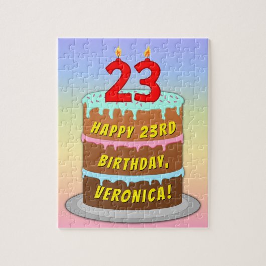 23e verjaardag: Fun Cake and Candles + Custom Name Legpuzzel (Verticaal)
