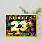 23e verjaardag — Fun, kleurrijke Fireworks look Folie Uitnodiging (Staand Voorkant)