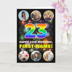 23e verjaardag: Fun Rainbow #, aangepaste naam & f Kaart