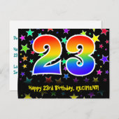 23e verjaardag: Fun Stars Pattern, Rainbow 23, Naa Briefkaart (Voorkant / Achterkant)
