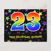 23e verjaardag: Fun Stars Pattern, Rainbow 23, Naa Briefkaart (Voorkant)
