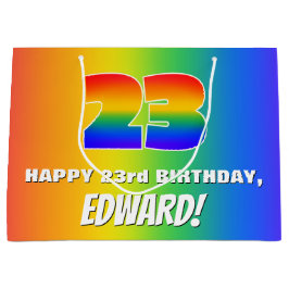 23e verjaardag: kleurrijk, vun regenboogpatroon # groot cadeauzakje