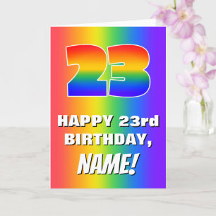 23e verjaardag: kleurrijk, vun regenboogpatroon # kaart
