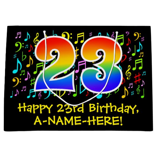 23e verjaardag - Kleurrijke muzieksymbolen, Rainbo Groot Cadeauzakje (Voorkant)