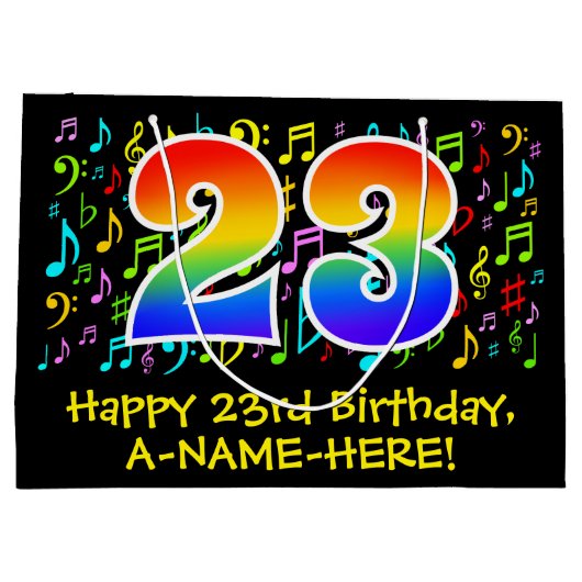 23e verjaardag - Kleurrijke muzieksymbolen, Rainbo Groot Cadeauzakje (Achterkant)