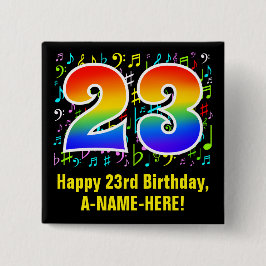 23e verjaardag: Kleurrijke muzieksymbolen, regenbo Vierkante Button 5,1 Cm
