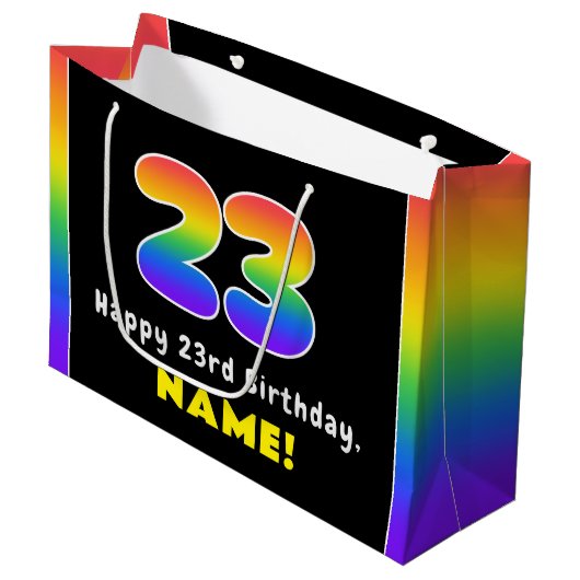 23e verjaardag: kleurrijke regenboog # 23, Naam va Groot Cadeauzakje (Voorkant Gekanteld)