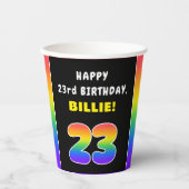 23e verjaardag: kleurrijke regenboog # 23, Naam va Papieren Bekers (Voorkant)