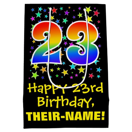 23e verjaardag: Kleurrijke Sterren Patroon & Regen Medium Cadeauzakje (Achterkant)