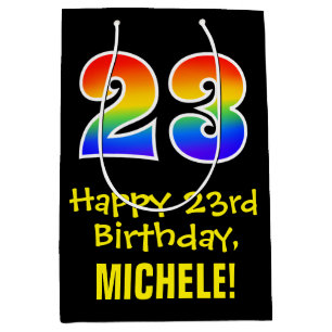 23e verjaardag: Leuk, Vet, Kleurrijk, Regenboog "2 Medium Cadeauzakje