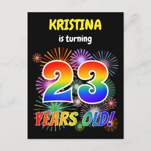 23e verjaardag - Leuk vuurwerk, Regenboog look "23 Briefkaart (Voorkant)