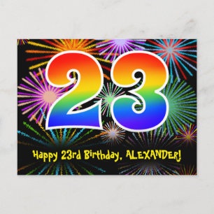 23e Verjaardag – Leuke Vuurwerk Patroon + Regenboo Briefkaart