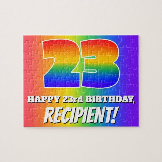 23e verjaardag — Meerkleurig regenboogpatroon "23" Legpuzzel (Horizontaal)
