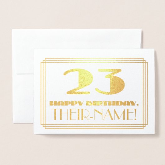 23e verjaardag; naam + Art Deco geïnspireerd look  Folie Kaarten (Voorkant met envelop)