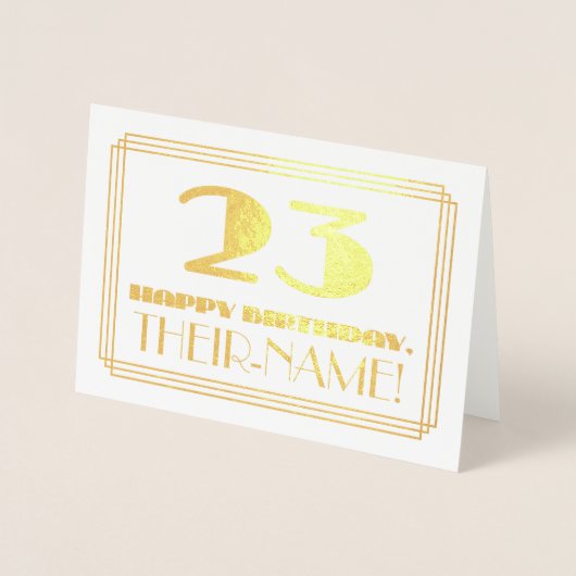 23e verjaardag; naam + Art Deco geïnspireerd look  Folie Kaarten (Voorkant)