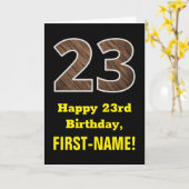 23e verjaardag: naam, Faux Wood Grain Patroon "23" Kaart (Gele Bloem)