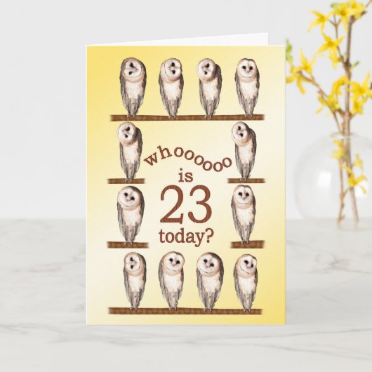 23e verjaardag, nieuwsgierige owls kaart. kaart (Gele Bloem)