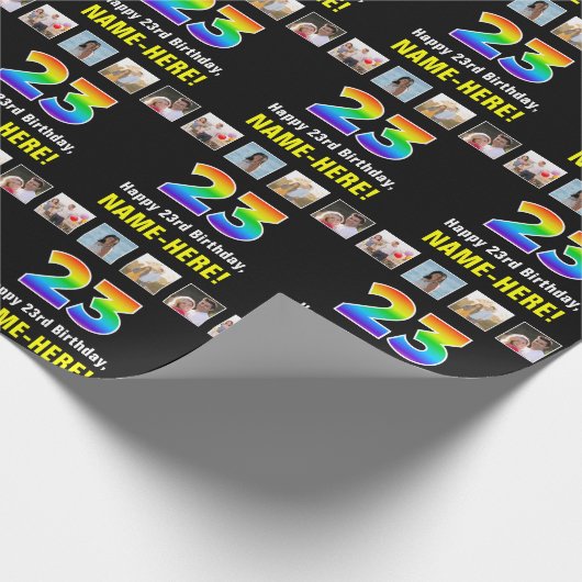 23e verjaardag: Regenboog "23"; Aangepaste foto's  Cadeaupapier (Hoek)
