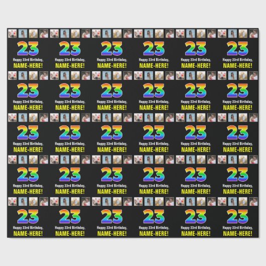 23e verjaardag: Regenboog "23"; Aangepaste foto's  Cadeaupapier (Zoom)