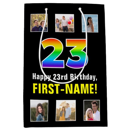 23e verjaardag: Regenboog "23", aangepaste foto's  Medium Cadeauzakje (Voorkant)