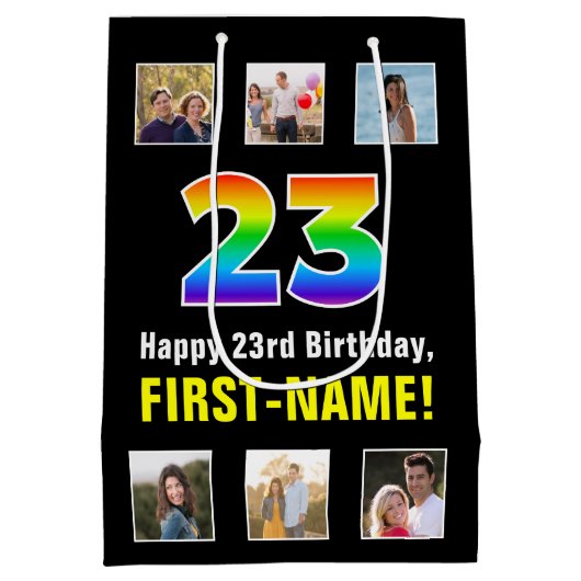 23e verjaardag: Regenboog "23", aangepaste foto's  Medium Cadeauzakje (Achterkant)