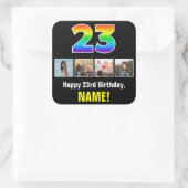 23e verjaardag: Regenboog "23"; Aangepaste foto's  Vierkante Sticker (Tas)
