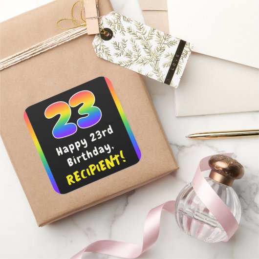 23e verjaardag: Regenboogspectrum # 23, Aangepaste Vierkante Sticker (Geschenken)