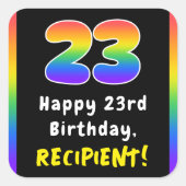 23e verjaardag: Regenboogspectrum # 23, Aangepaste Vierkante Sticker (Voorkant)