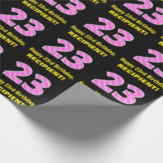 23e verjaardag: roze strepen en harten "23" + naam cadeaupapier (Hoek)