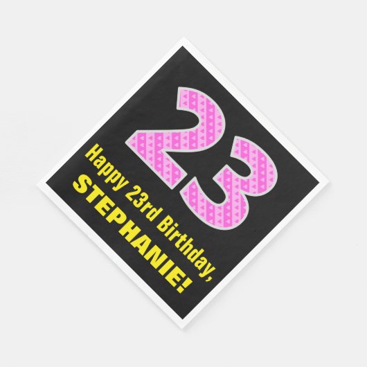 23e verjaardag: Roze strips en harten "23" + Naam Servet (Hoek)