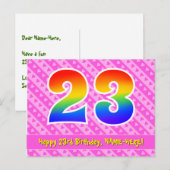 23e verjaardag: Roze strips en harten, regenboog 2 Briefkaart (Voorkant / Achterkant)